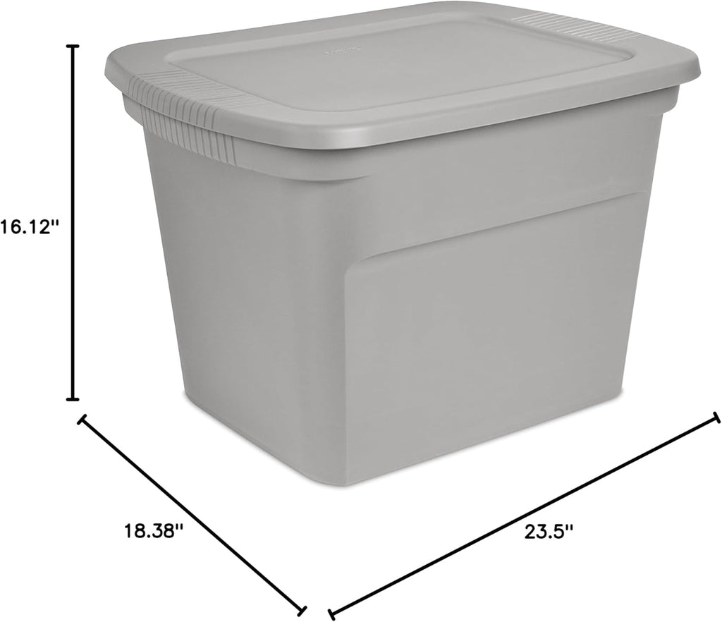 Sterilite 18 Gal Storage Tote - Stackable Plastic Bin with Lid for Closet & Basement Organization | Gray, 8-Pack
