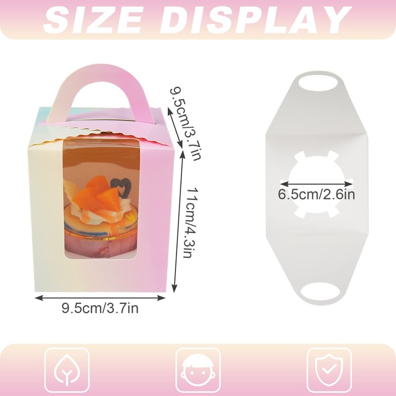 KEYIDO 30 Pcs Individual Cupcake Boxes Gradient Single Cupcake Boxes 1 Hole Cake Box with Clear Window Inserts and 2 Sheets of Stickers for Wedding Birthday Party Favors