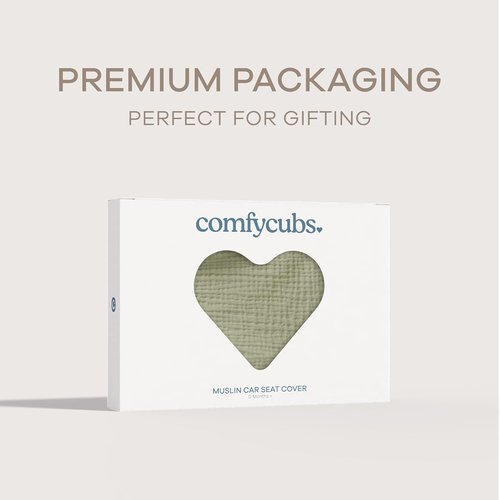Comfy Cubs Baby Car Seat Cover - Soft Bamboo Rayon & Muslin Cotton Blend - Lightweight Sage Canopy for Sun & Bug Protection