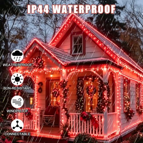 JUSTPRO Red Christmas LED String Lights 21.6FT Indoor Outdoor Decor