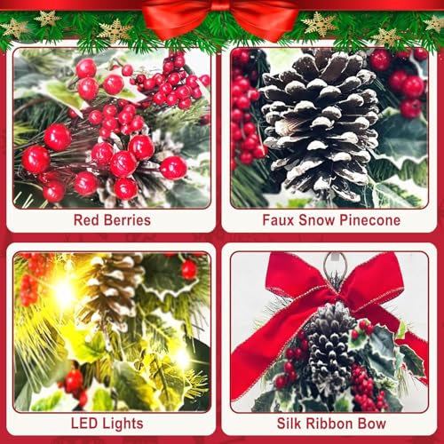 24-Inch Christmas Teardrop Swag with Red and White Ornaments and Berries