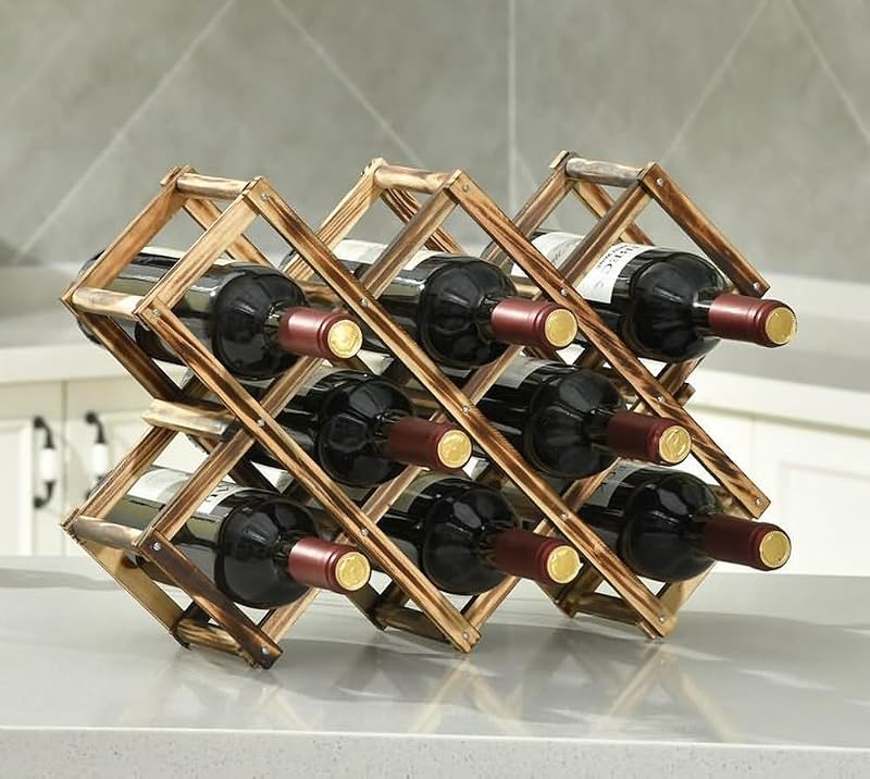 Foldable Wooden Wine Rack - 10-Bottle Expandable Countertop Holder