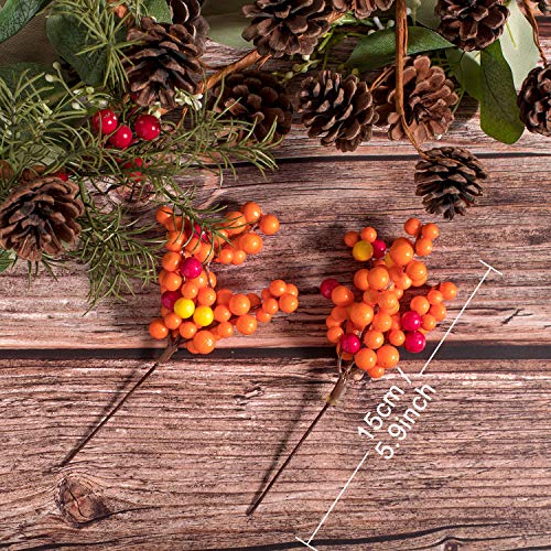 Whaline Artificial Berry Stems 12 Pack Fall Floral Picks and Sprays 5.9 Inch Autumn Orange Berry Twig Stem Branches for Autumn Thanksgiving Harvest Christmas Tree Wedding Holiday DIY Crafts Decoration
