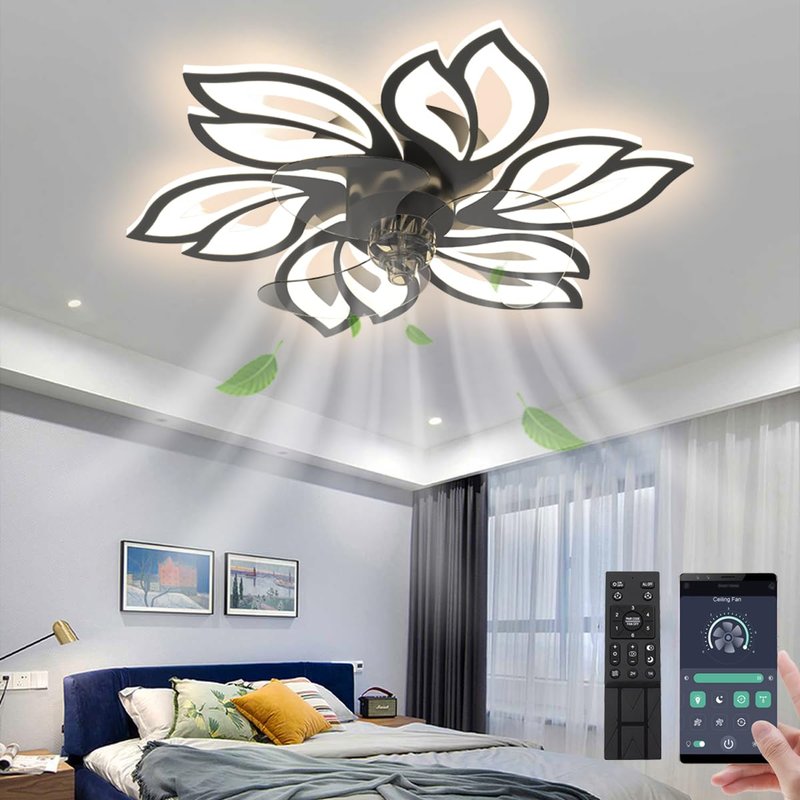 BESKETIE 25.6" Bladeless Ceiling Fan with Lights Remote Control, Modern Low Profile Ceiling Fans with Lights Flush Mount, Dimmable 3 Color 6 Speeds LED Fan Lamp Indoor for Bedroom, Living Room -White