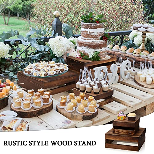 Sieral Burnt Wood 4-Piece Cake Stand Set for Party and Dessert Display