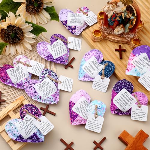 12 Pocket Prayer Quilts with Wooden Cross - Spiritual Gifts Set