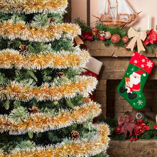 33FT Gold Tinsel Christmas Garland – Shiny Decor for Indoor/Outdoor, Includes 33FT-Gold White Variation