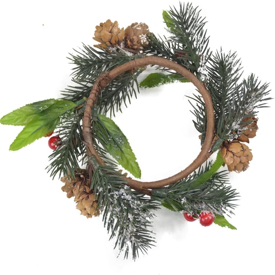 Regine Switzerland Christmas Candle Rings - Artificial Red Berries & Pinecones Decor | Set of 4, Red