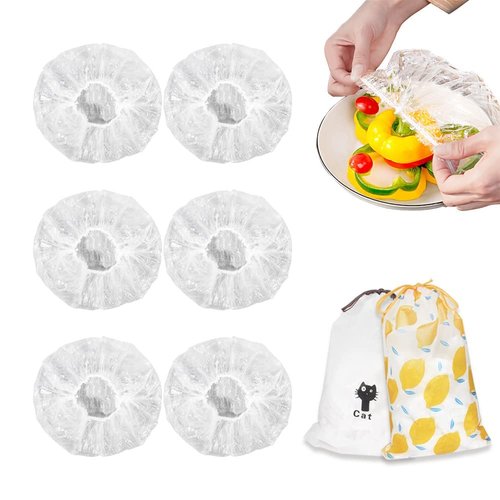 200PCS Plastic Bowl Covers Reusable, Thicken Food Covers Elastic Bowl Covers for Bread Proofing, Picnic Leftover Covers Stretch Plastic Cover Food for Family Outdoor Picnic