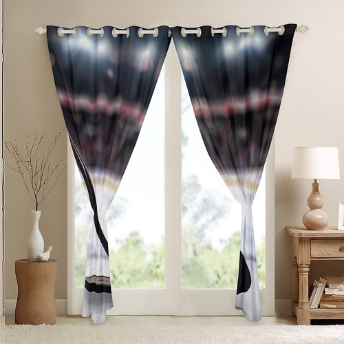 Ice Hockey Curtains for Bedroom Living Room for Girls Kids Sports Game Puck Sports Darkening Drapes Ice Sports Players Room Decorative Curtains Striped Window Treatments (2 Panels,52 x 63 Inch)
