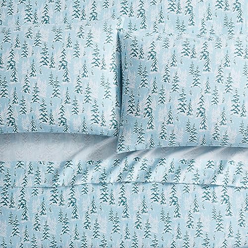 BEARPAW Blue Winter King Size Flannel Bed Sheet Set - Cozy & Breathable