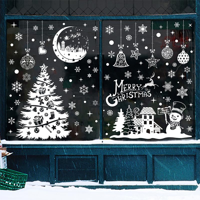 White Christmas Window Clings, 10 Sheets 206 Pcs