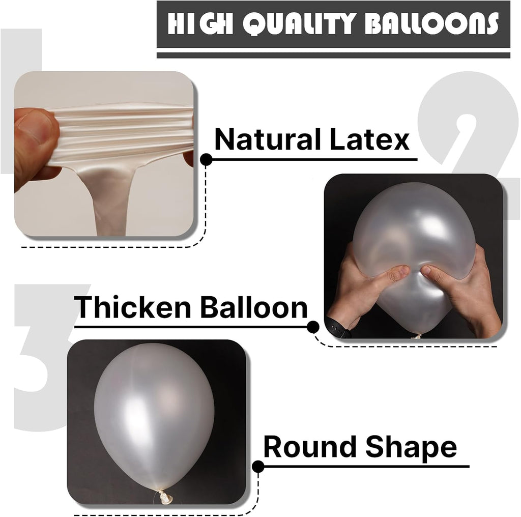 PartyWoo Pearl White Balloons - 100pcs 12-Inch Metallic Latex for Weddings, Anniversaries & Celebrations