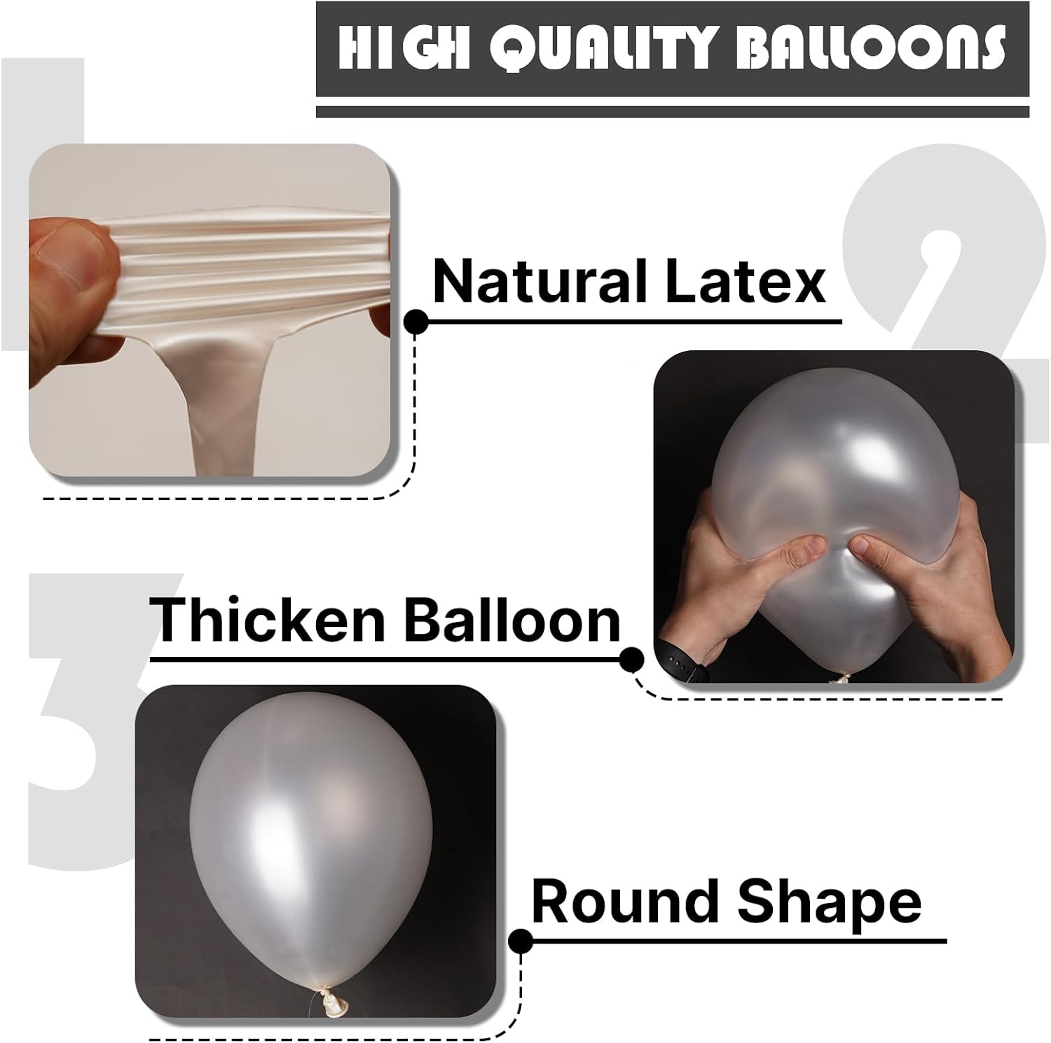 PartyWoo Pearl White Balloons - 100pcs 12-Inch Metallic Latex for Weddings, Anniversaries & Celebrations