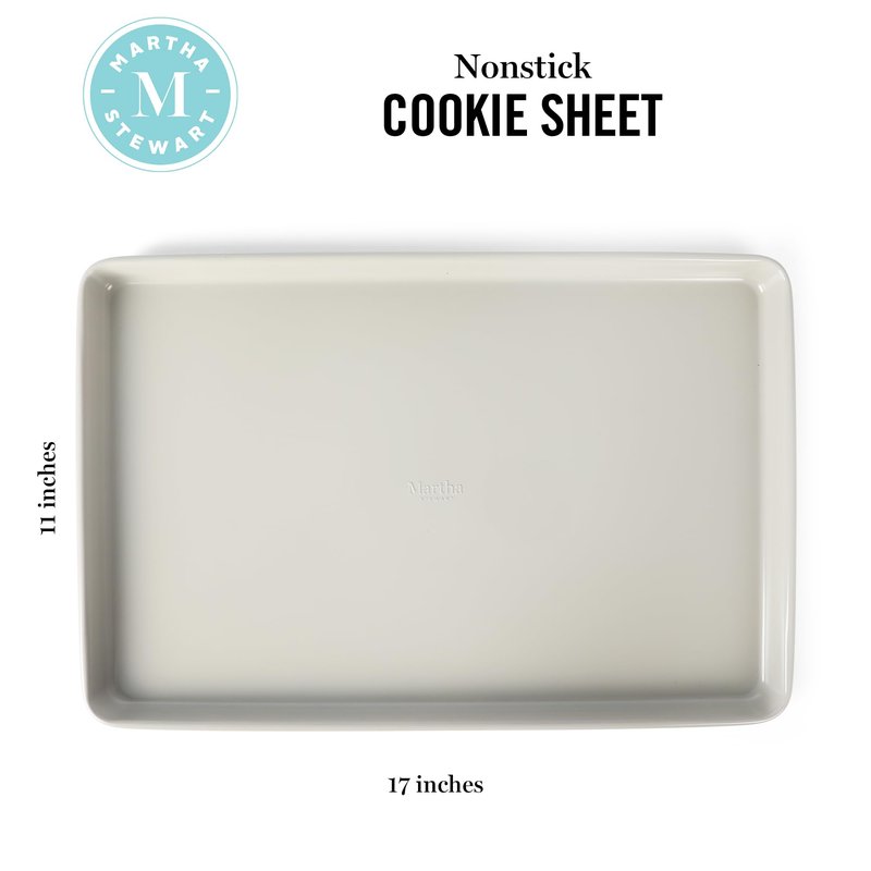 Martha Stewart Gallen 17 x 11 Inch Nonstick Carbon Steel Cookie Sheet – Cool Grey, Durable Bakeware for Even Baking and Easy Cleanup