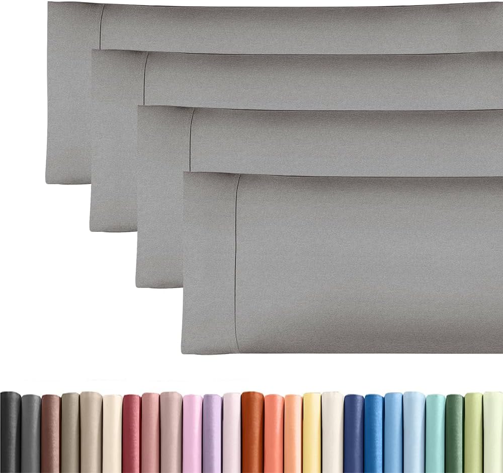 Skiennix Body Pillowcases Set of 4 | Soft 20x54 Long Pillow Covers for Side Sleepers - Breathable & Fade-Resistant - Machine Washable (Heathered Grey)