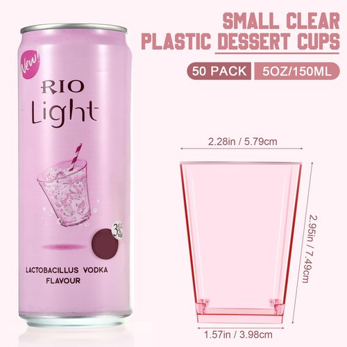Mifoci 100 Pcs Pink 5 oz Plastic Dessert Cups Appetizer Cups for Parties Mini Square Disposable Dessert Bowls Parfait Bowls for Pudding Fruit Yogurt Ice Cream Mousse