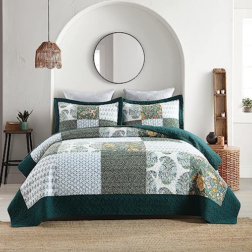 Secgo California King Reversible Patchwork Quilt Set 120x110 Green Bedding
