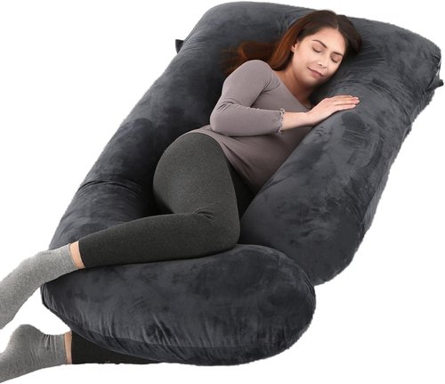 ALLOPERA Full Body Pregnancy Pillow - 57 Inch Maternity Support with Removable Washable Cover | Black Grey Velvet