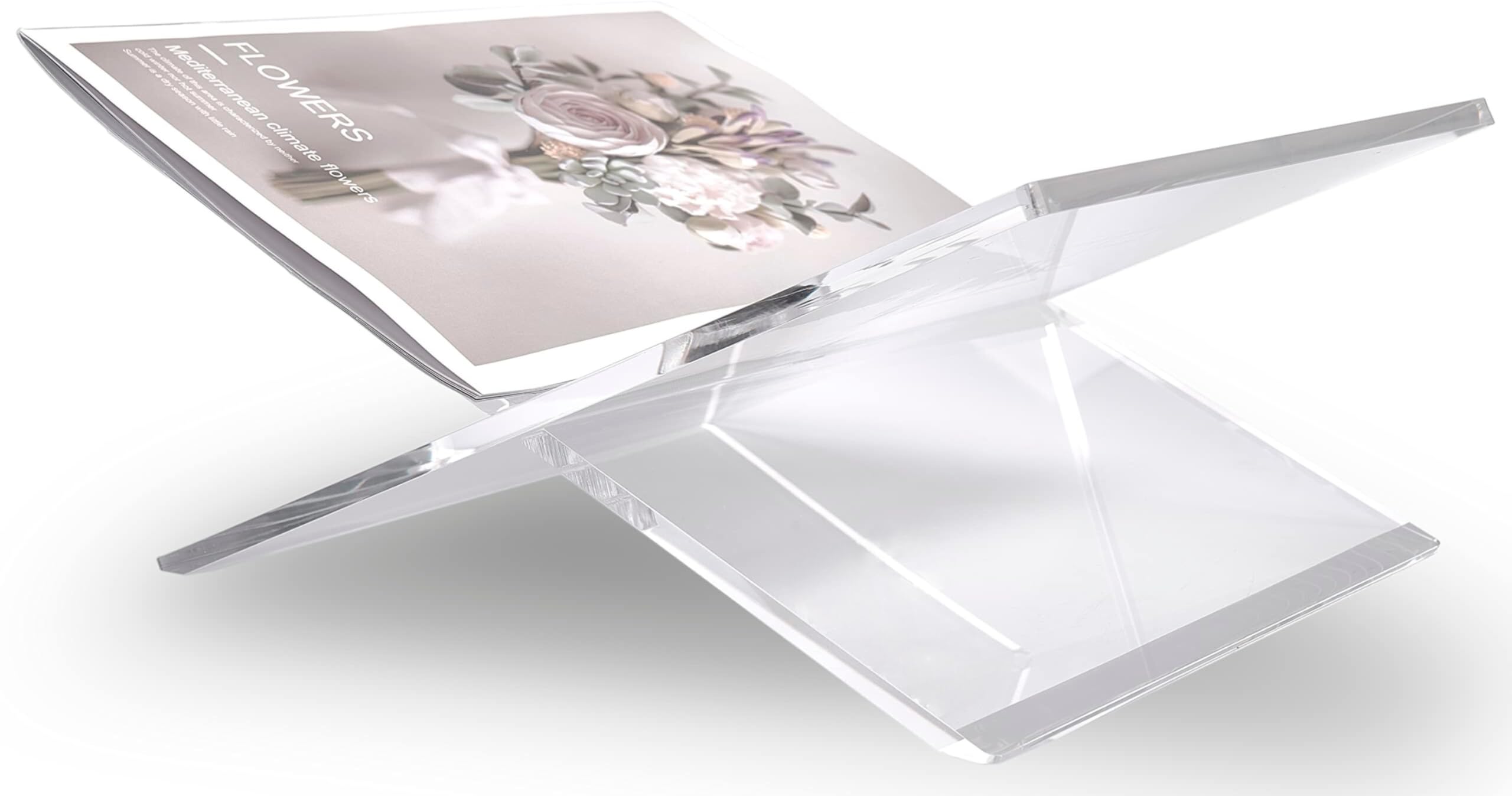 Honygebia Clear Acrylic Book Stands - Cross Frame Acrylic Book Holder, Open Bookstand for Display and Reading, Suitable for Art, Bible, Cookbook, Easel, Magazine, Textbooks 12.5" x 9.5" x 5.5"