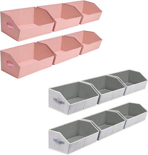 Homsorout Decorative Closet Baskets - Trapezoid Storage Bins with Handles, 6-Pack in Pink