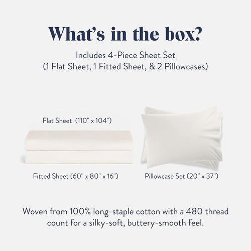 Brooklinen Luxury Sateen King Size Sheet Set - 100% Cotton, Soft & Durable Bedding in Cream | Oeko-TEX Certified, 4 Pieces