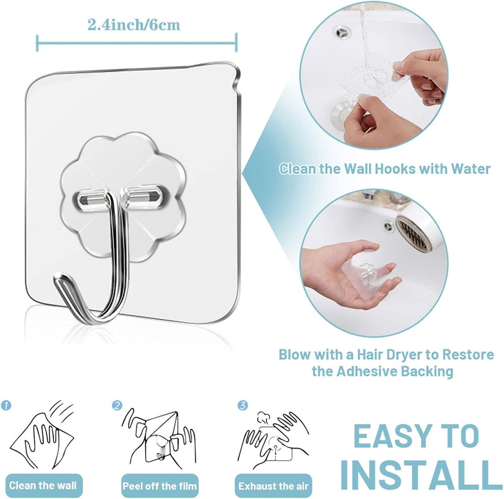 Skiennix Wall Hooks - Heavy Duty Adhesive, Waterproof & Oilproof, 33 lbs Max Capacity | 10 Pack