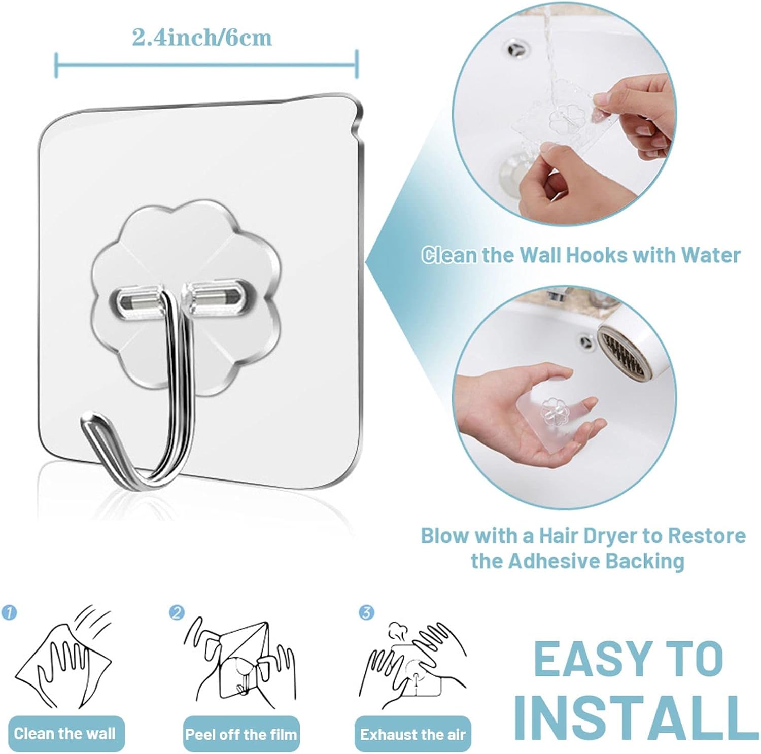 Skiennix Wall Hooks - Heavy Duty Adhesive, Waterproof & Oilproof, 33 lbs Max Capacity | 10 Pack