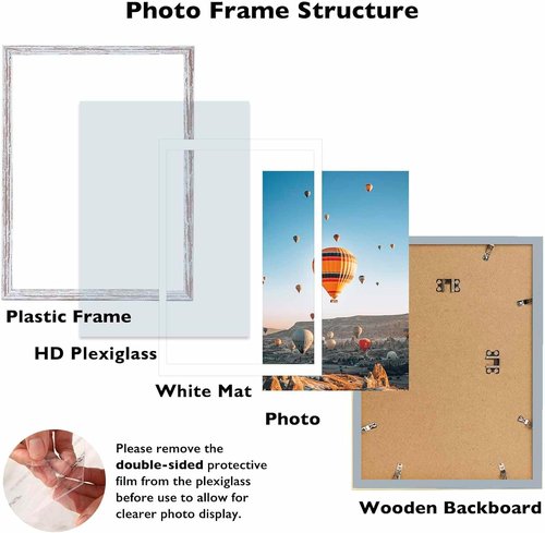 JCJMY Rustic White Picture Frame - 12x16 with 11x14 Mat | Wall Hanging Display for Photos