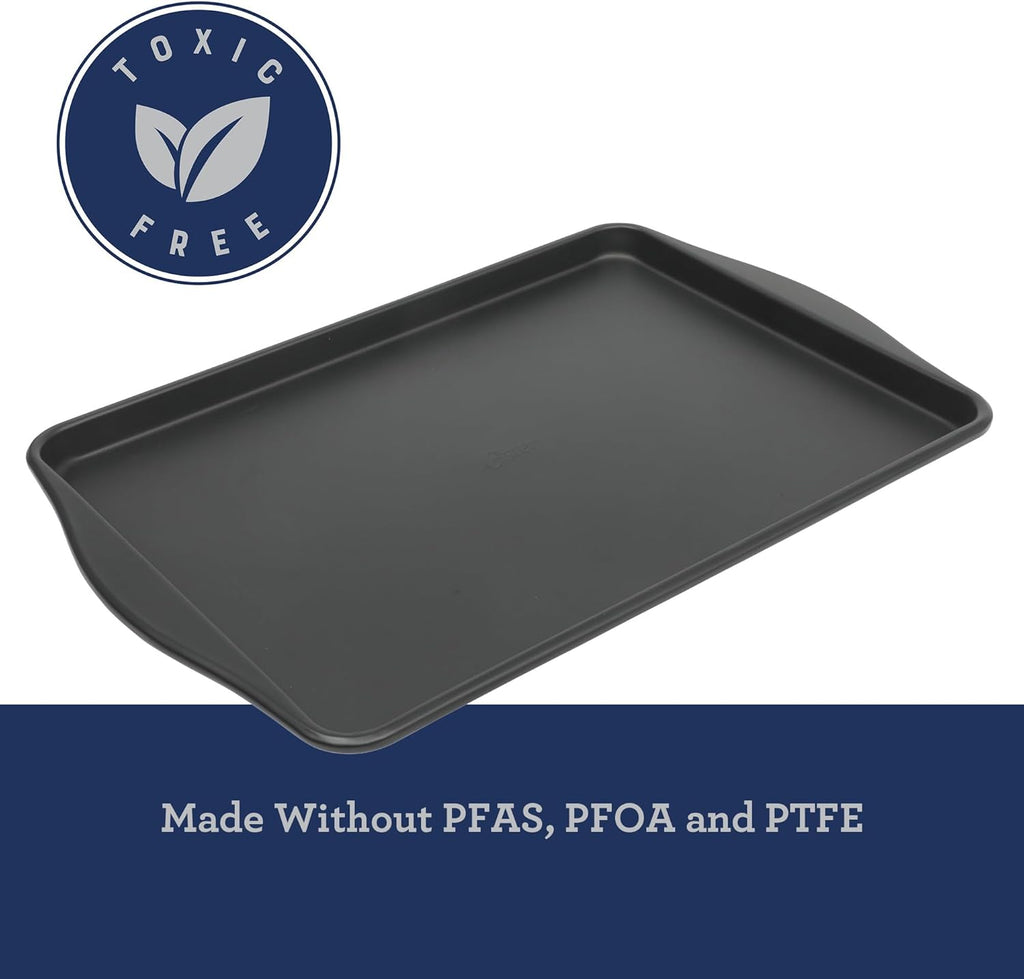 Oster Teston Nonstick Cookie Sheet - 18 x 13 Inch Carbon Steel Baking Pan, PFAS-Free, Warp-Resistant, Matte Black