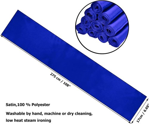Gold Fortune Royal Blue Satin Chair Sashes - 7x108 Inch Adjustable Wedding Chair Bows | 10-Pack for Banquet & Party Decor
