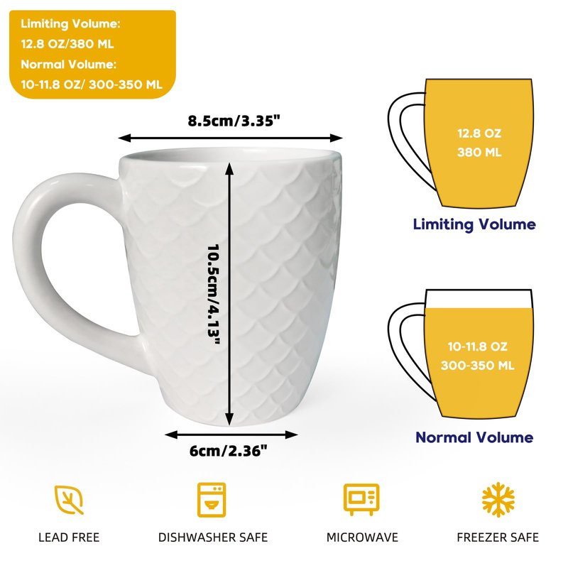 Schliersee 12 OZ White Ceramic Coffee Mugs Set of 6, Stylish Embossed Coffee Cups Set for Coffee, Tea, Milk, Cocoa, Cereal