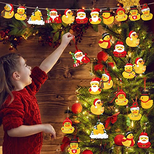 Spiareal Duck Style 48 Pcs Christmas Wooden Ornaments - Hanging Duck Designs