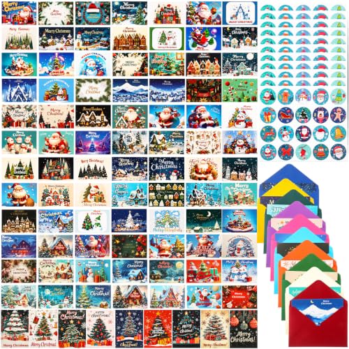 AmazingSpark 500-Card Christmas Card Set with Envelopes, Stickers - 100 Designs, 500 Pieces
