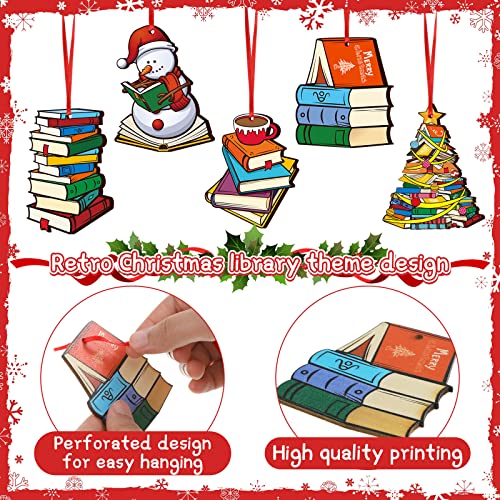 Christmas Wooden Book Ornaments - 24 Pack Holiday Hanging Decorations for Tree & Home