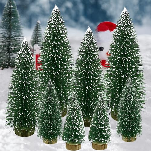 Yahpetes 8 Pcs Mini Christmas Artificial Tree Set with Snow Frost for DIY Home Decor (Green)