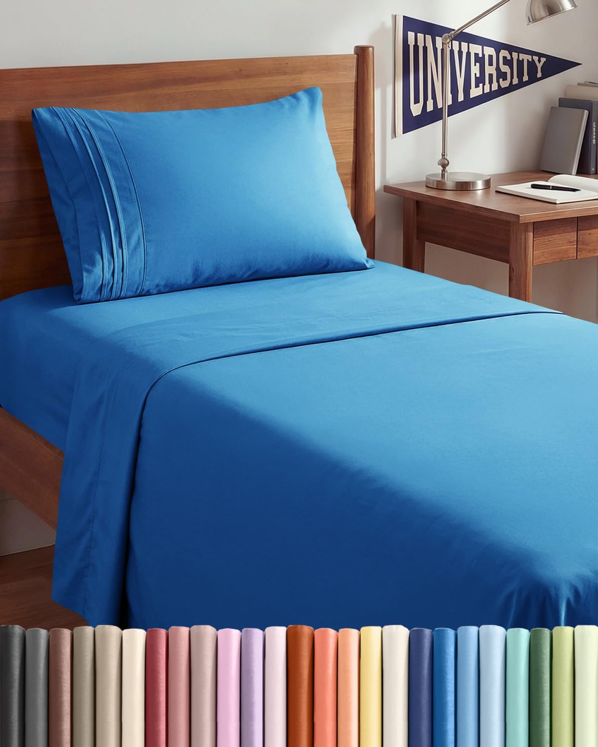 Skiennix Twin XL Sheet Set - Comfy Cooling Bed Sheets - Luxury Hotel Quality - Deep Pockets, Wrinkle-Free - Royal Blue