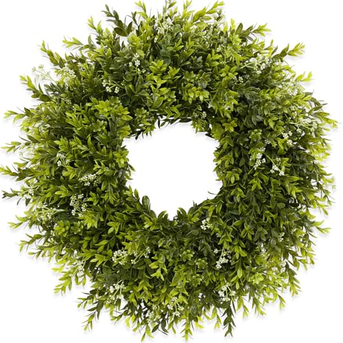 28-Inch Artificial Boxwood Wreath for Front Door, Indoor and Outdoor Decor