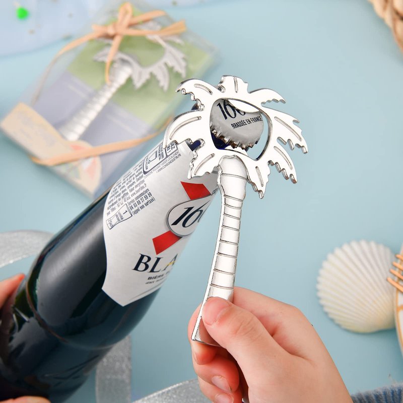 50PCS Coconut Tree Bottle Openers for Wedding Favors, Hawaiian Bridal Shower or Baby Shower Party Gifts for Guests Bulk (silver)