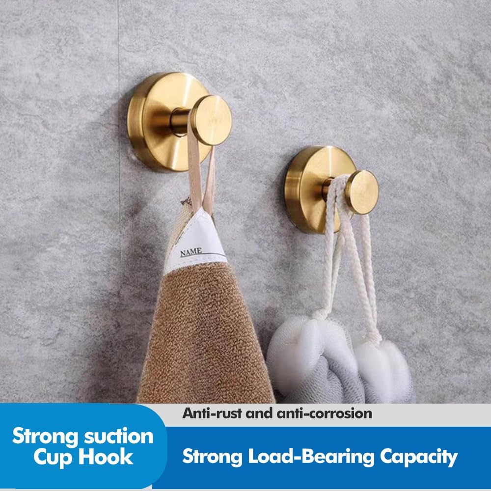Skiennix Suction Cup Hooks - No-Drill Shower & Wreath Hangers | 2 Pack, Gold Finish for Versatile Use