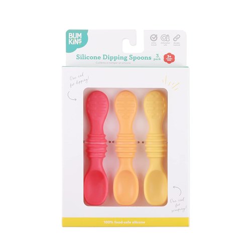 Bumkins Baby Utensil Set - Soft Silicone Trainer Spoons for Self-Feeding | 3-Pack in Red & Yellow