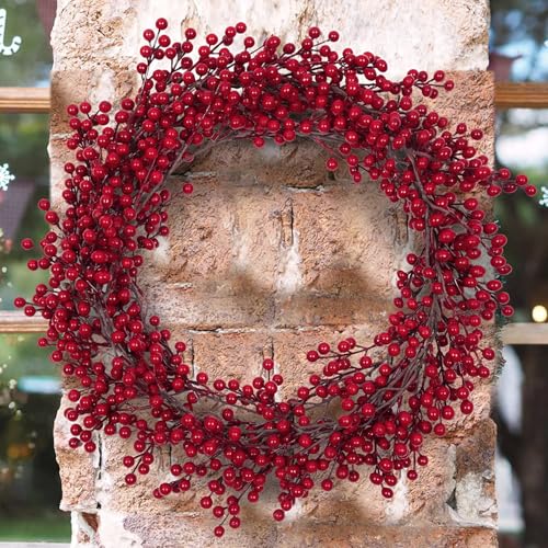 SHACOS 2 Pack 6.2 ft Artificial Red Berry Garland Christmas Decoration