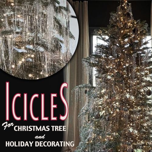 Silver Tinsel Icicles for Christmas Tree Decor - 18 Inch Strands (3 Pack)