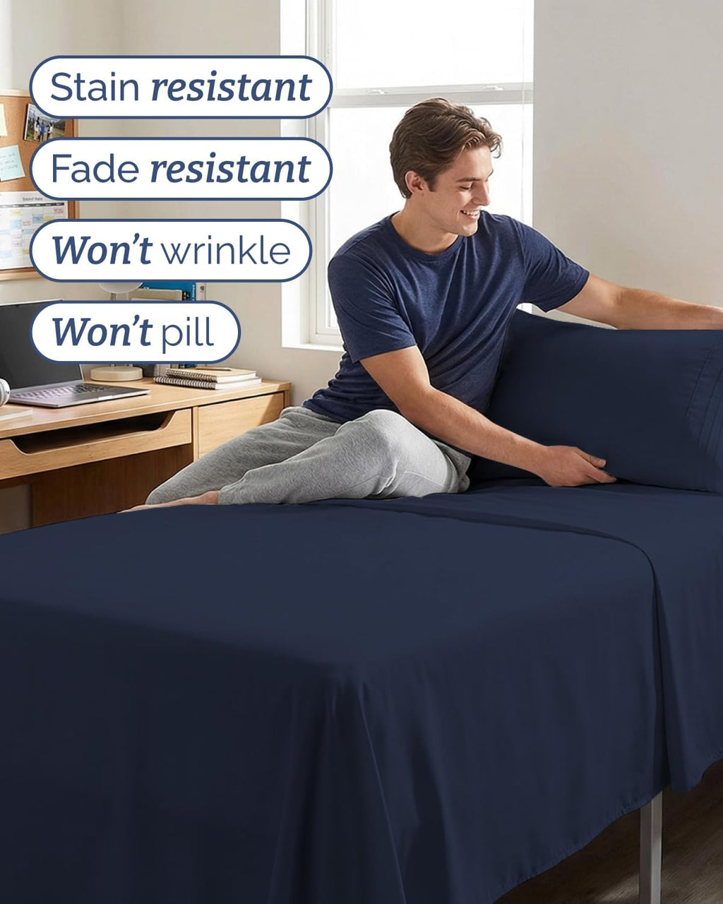 Skiennix Twin XL Sheet Set - Comfy Cooling Bed Sheets with Deep Pockets - Luxury Hotel Quality - Navy Blue