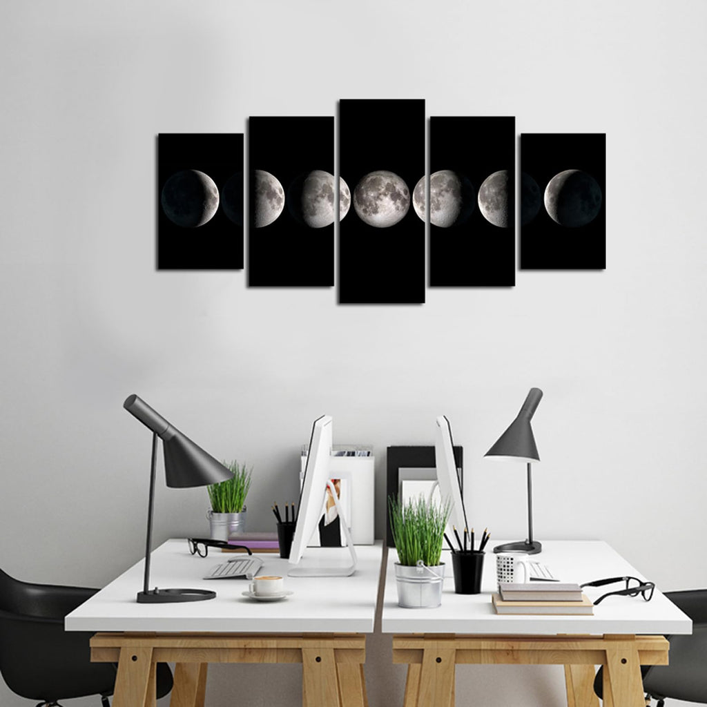 sechars Moon Phases Canvas Wall Art Decor Black and White Lunar Moon Pictures Paintings for Home Office Decorations Framed Ready to Hang