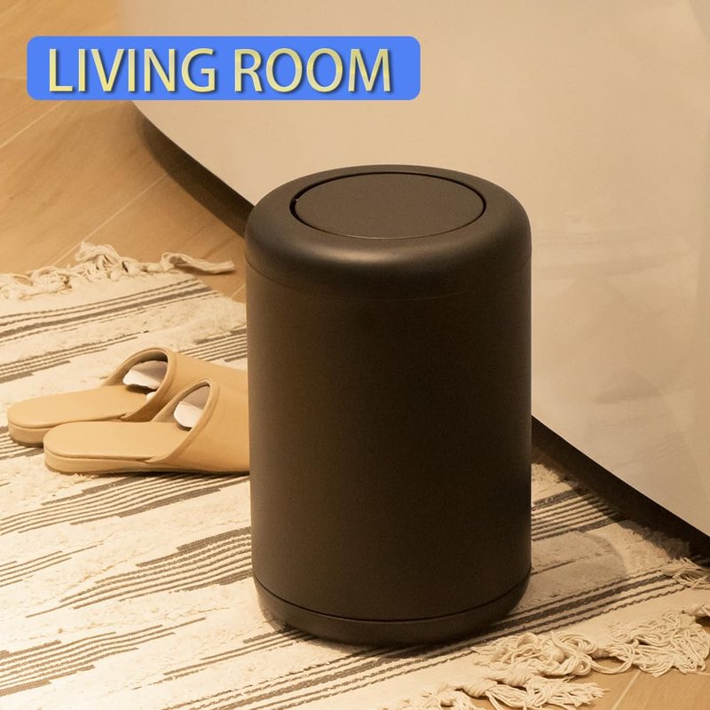 BRIEFHUMAN Waste Can 3 Gallon with Swing Lid，Brushed Stainless Steel Trash Can，Metal Cylindrical Garbage Can，Brass Wastebasket Bin for Bathroom,LivingRoom,Office,Kitchen,Bedroom,Hotel (Black)