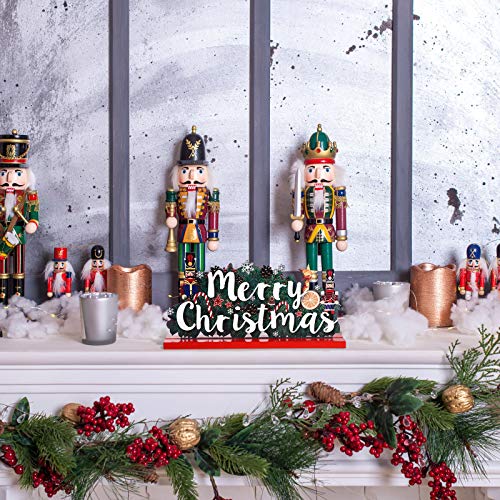 Christmas Wooden Table Decorations Set - Santa Nutcracker & Noel Sign Centerpiece