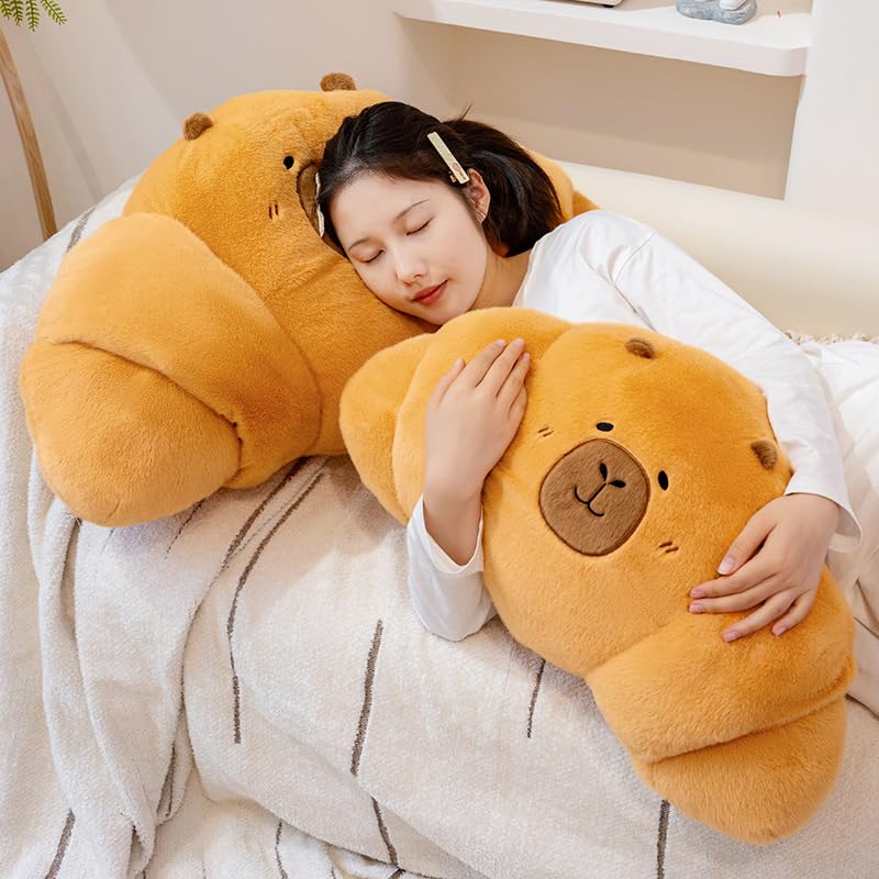 PEACH CAT Croissant Capybara Plush Pillow Cute Toast Bread Stuffed Animals Soft Food Plushies Toy Gifts for Kids 27.5"