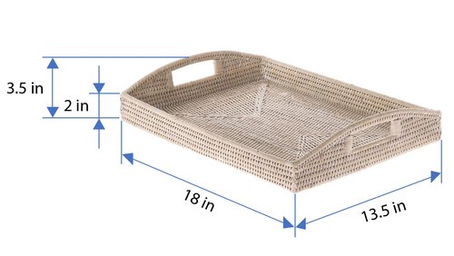 Kouboo, La Jolla Rattan Rectangular Serving Tray, 18 x 13.5 x 2 inch, White Wash