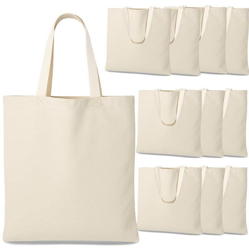 GiftExpress 12-pack 13” x 11" W Natural Color Canvas Tote Bag/DIY Craft Bags/Grocery bags (12 Pack)